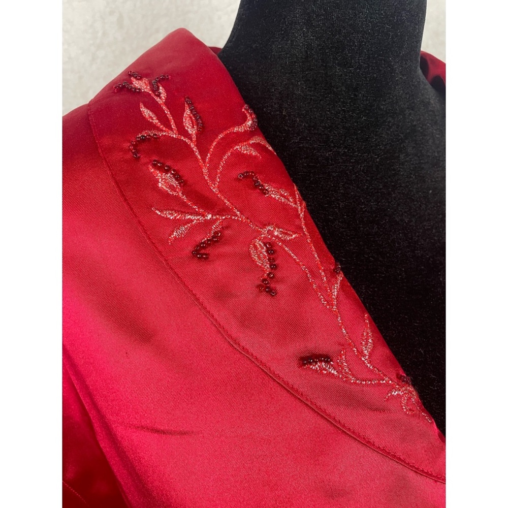 (VTG) PRIVATE LUXURIES • 3-Piece Red Satin Embroidered Pajama Set, L - Picture 10 of 16